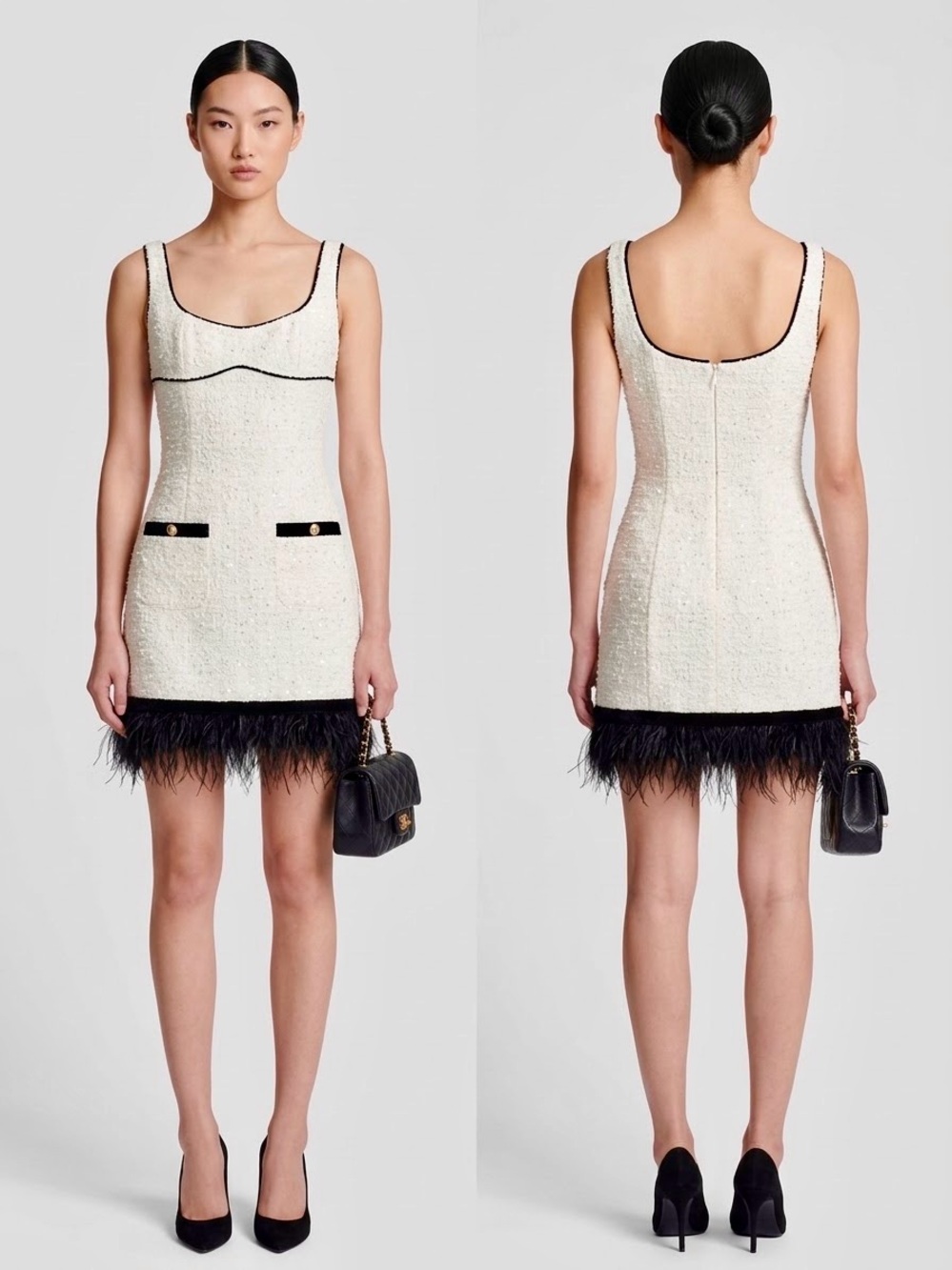 Saylor Revolve Velma Dress Ivory Ostrich Feather Women’s Mini Dress Size Medium